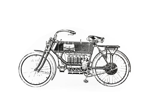 vintage moto-bike screen-printed Illustration old books technic engineering