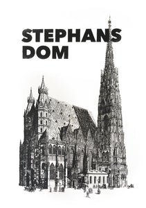 architecture stephansdom vienna illustration vintage 1800s siebdruck screen-print handdtuck